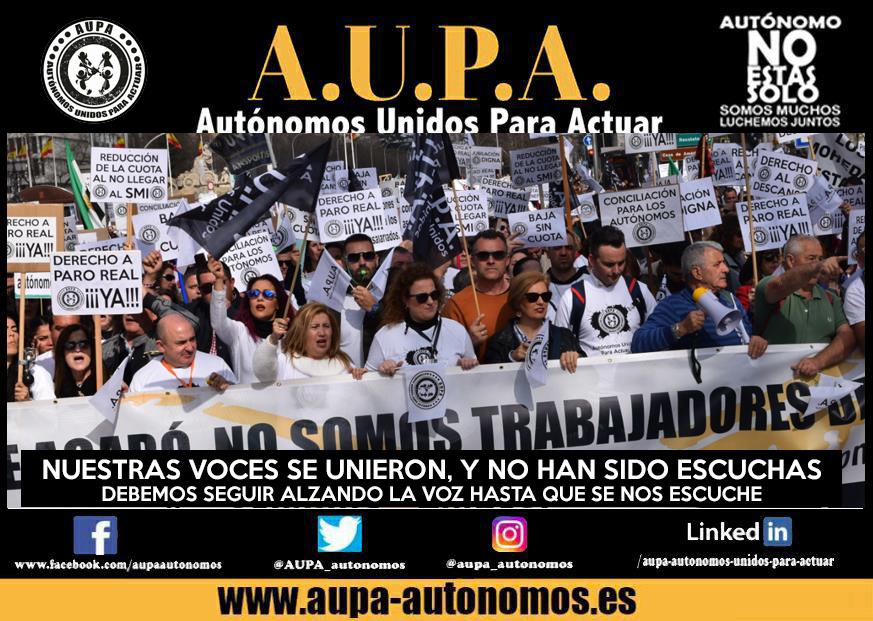 A.U.P.A primera manifestación de TODOS los sectores de autónomos en Madrid 16/02/2020