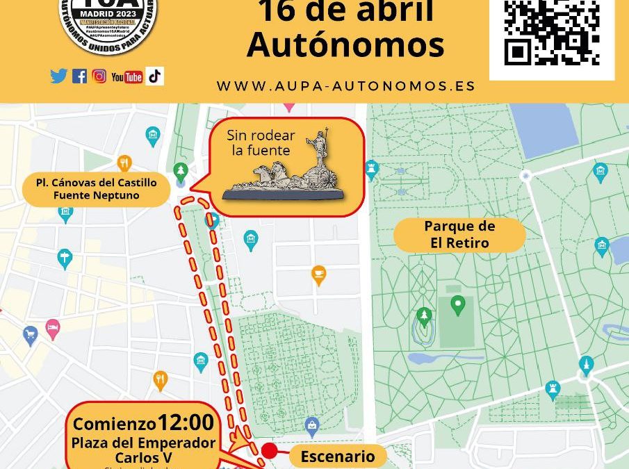 A.U.P.A. comunica el recorrido de la manifestación de los autónomos este domingo en Madrid